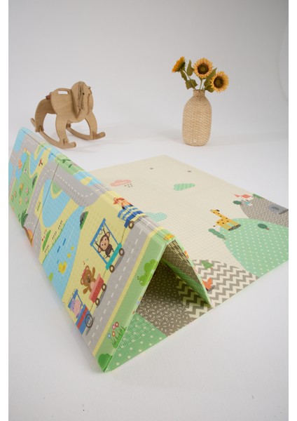 Katlanabilir Çift Taraflı Oyun Matı-Oyun Halısı 200X130X1CM (Taşıma Çantalı)