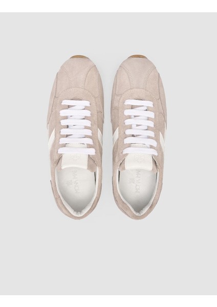 %100 Hakiki Deri Bej Süet Bağcıklı Kadın Sneaker fırsatları