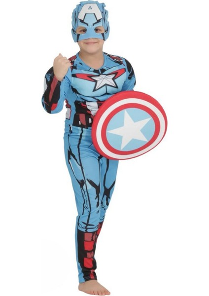 Kaptan Amerika Kalkanlı Kaslı Çocuk Kostümü