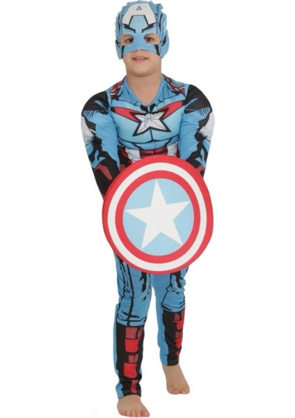 Kaptan Amerika Kalkanlı Kaslı Çocuk Kostümü modelleri