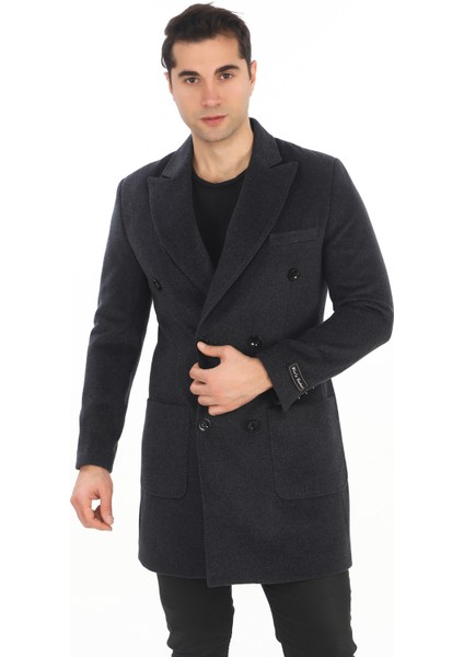 2834 Erkek Antrasit Sivri Yaka Kruvaze Kısa Palto fiyatları