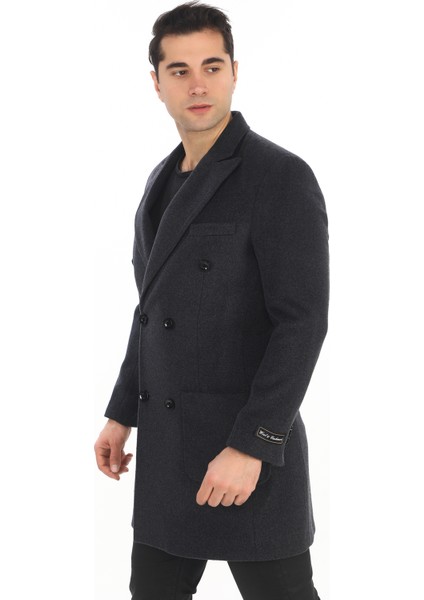 2834 Erkek Antrasit Sivri Yaka Kruvaze Kısa Palto modelleri