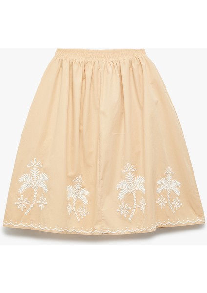 Nakış Detaylı Beli Lastikli Pileli Etek