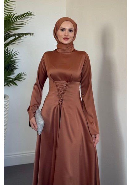 Briva Önden Bağlama Saten Abiye Cappucino fiyatları