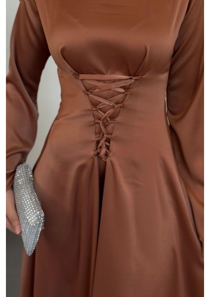 Briva Önden Bağlama Saten Abiye Cappucino fırsatları