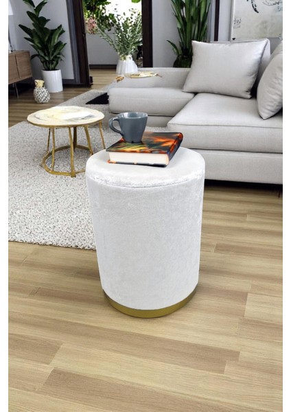 Kadife Kumaş Dekoratif Silindir Koltuk Kapaklı Puf 32 x 43