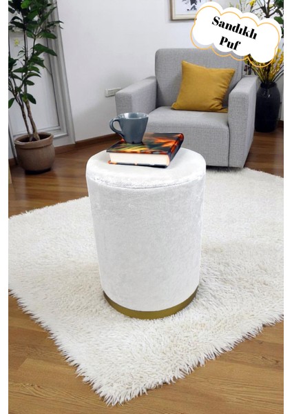 Kadife Kumaş Dekoratif Silindir Koltuk Kapaklı Puf 32 x 43