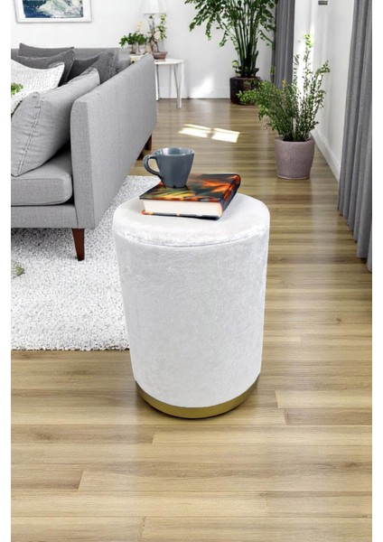 Kadife Kumaş Dekoratif Silindir Koltuk Kapaklı Puf 32 x 43