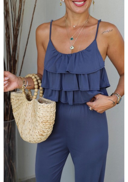 Indigo Fırfırlı Crop Pantolon Takım fırsatları