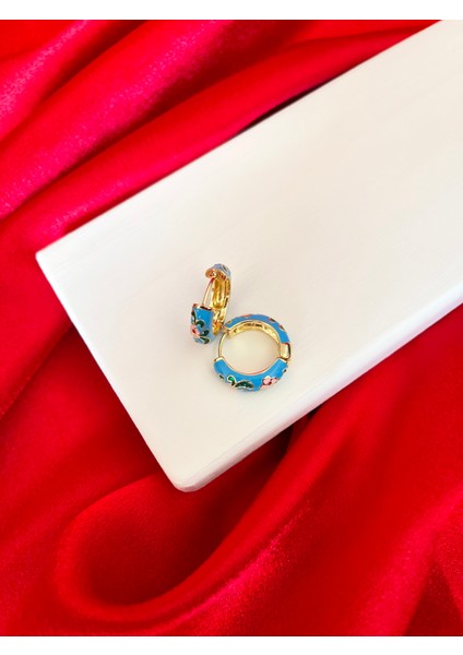 Mavi Mineli Klipsli Halka Çelik Küpe modelleri