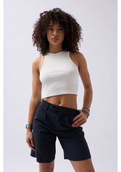 Halter Yaka Beyaz Crop