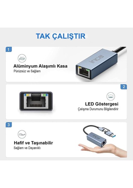IUTP-01T Usb3.0 & Tip-C=>gigabit RJ45 Ethernet Adaptör