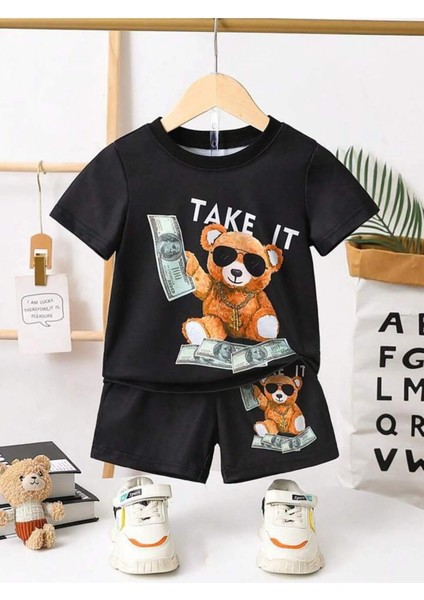 Take It Aycık Baskılı Şort/t-Shirt Alt-Üst Yazlık Çocuktakım