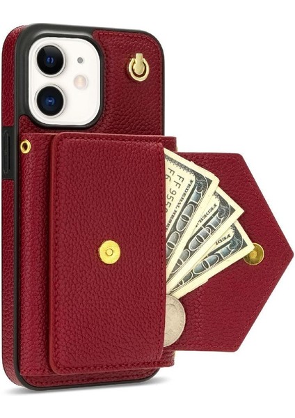 IPhone 12 Akordeon Kart Cüzdan Kılıf Crossbody Kayış Pu ile Uyumlu (Yurt Dışından) indirimleri