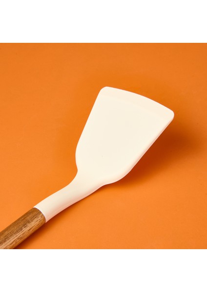 Ahşap Saplı Silikon Geniş Spatula - Krem / Kahverengi fırsatları