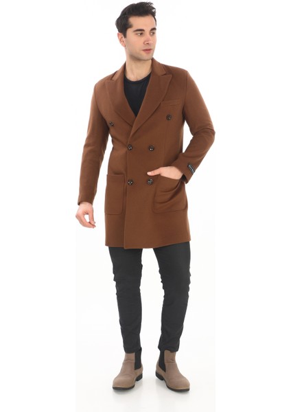 2834 Erkek Tarçın Sivri Yaka Kruvaze Kısa Palto
