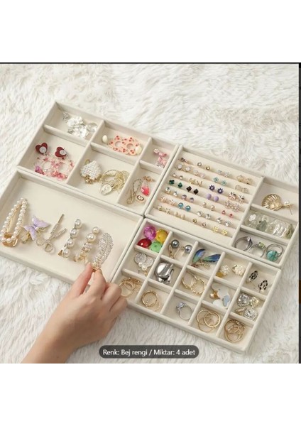 Şık 4ü Çekmece Içi Takı Set ( Bej Renk )
