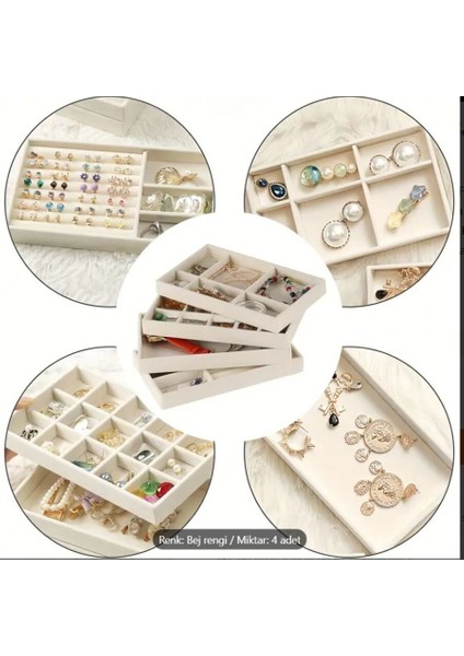 Şık 4ü Çekmece Içi Takı Set ( Bej Renk )