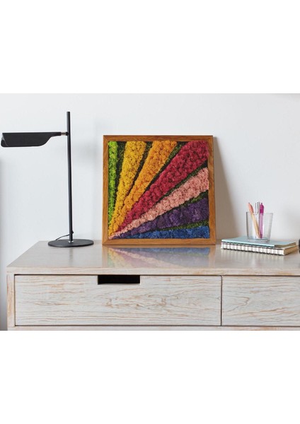 30X30 cm Renkli Yosun Tablo | El Yapımı Bakım Gerektirmeyen Doğal Duvar Dekoru | Modern Bitki Temalı Çerçeveli Tasarım