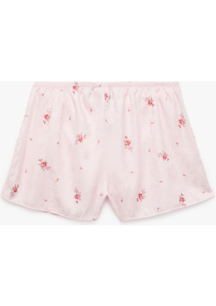 Dantel Detaylı Çiçekli Saten Şort Pijama Altı
