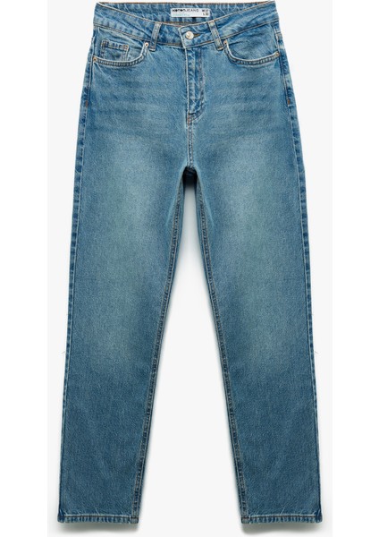 Pamuklu Düz Paça Cepli Düğmeli Jean Pantolon - Straight Jeans