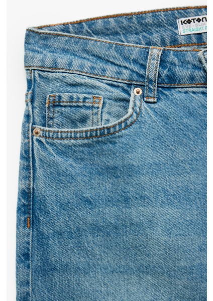 Pamuklu Düz Paça Cepli Düğmeli Jean Pantolon - Straight Jeans indirimleri