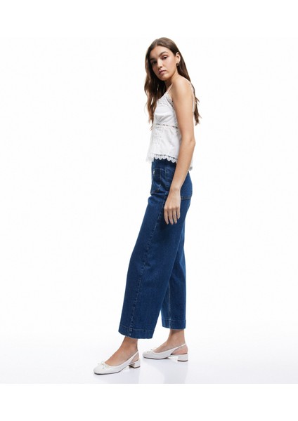 Yüksek Bel Cepli Düğmeli Rahat Kalıp Jean Pantolon - Culotte Jeans fiyatları
