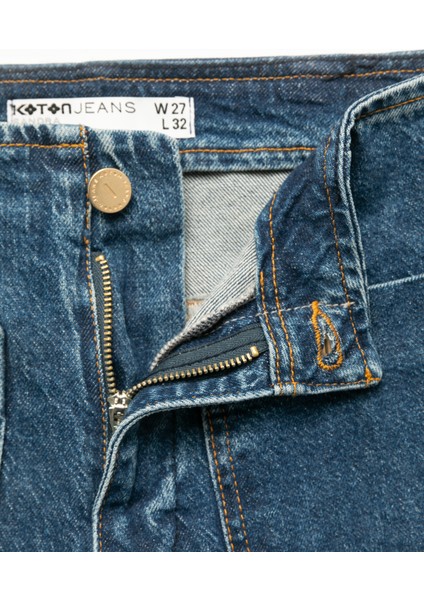 Yüksek Bel Cepli Düğmeli Rahat Kalıp Jean Pantolon - Culotte Jeans