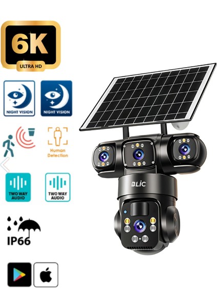 4g 8W 3x Triple Çoklu Ekran 6mp Ultra Hd Yerleşik Pil Tam Renkli Gece Görüşlü Solar Kamera