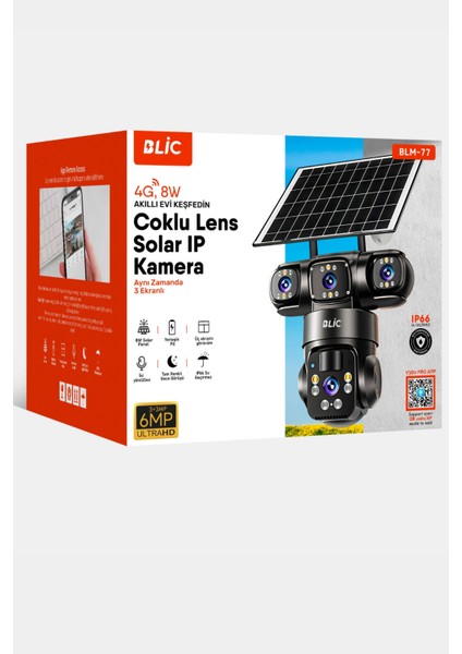 4g 8W 3x Triple Çoklu Ekran 6mp Ultra Hd Yerleşik Pil Tam Renkli Gece Görüşlü Solar Kamera modelleri