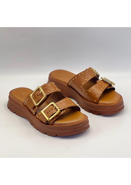 Rosa Taba Hakiki Deri Tokalı Zımbalı Kadın Terliği fiyatları