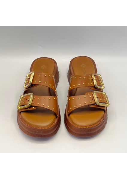 Rosa Taba Hakiki Deri Tokalı Zımbalı Kadın Terliği modelleri