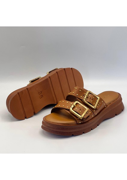 Rosa Taba Hakiki Deri Tokalı Zımbalı Kadın Terliği indirimleri