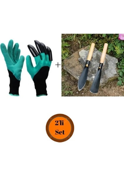 Bahçe Kürek Seti - 2'li + Toprak Kazma Bahçe Eldiveni