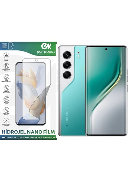 Tecno Camon 40 Pro ile Uyumlu Hidrojel Nano Ekran Koruyucu Film Mat(Tempered Cam Değildir!)
