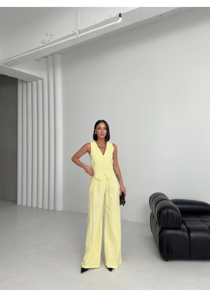 Kadın Keten Sırtı Çapraz Geçişli Cepken Pantolon Ikili Takım indirimleri