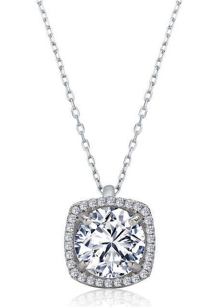 Gümüş Kare Montür Tek Taş Kolye