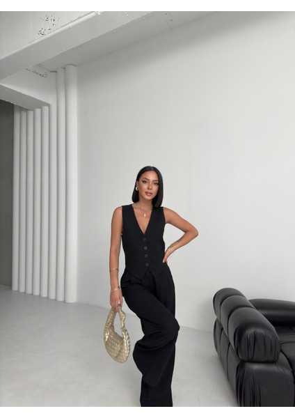 Kadın Keten Sırtı Çapraz Geçişli Cepken Pantolon Ikili Takım fırsatları