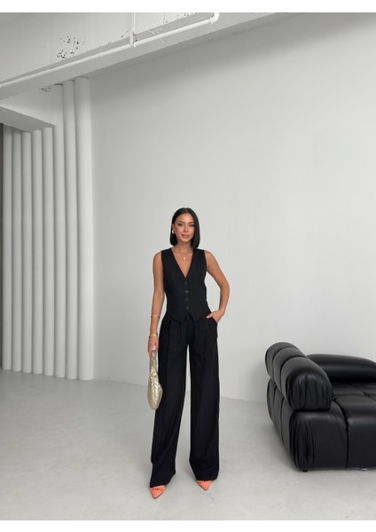 Kadın Keten Sırtı Çapraz Geçişli Cepken Pantolon Ikili Takım indirimleri