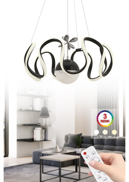 Istanbul Avize Beren Siyah Kuamandalı Ledli Modern 3 Renk LED Avize