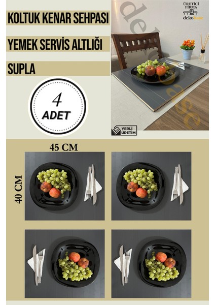 Antrasit (4 Adet) Çok Amaçlı Koltuk Kenar Sehpası, Supla, Yemek Servis Altlığı