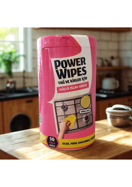 Power Wipes – Yağ ve Kir Temizleyici Islak Havlu (50 Adet)