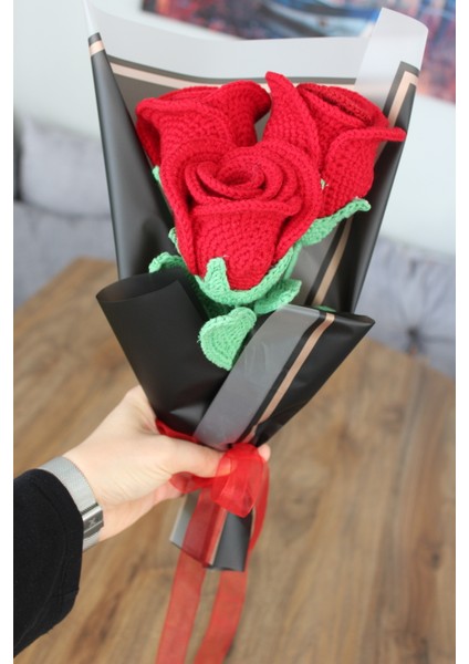 Üçlü Gül Buketi, örgü Çiçek Buketi modelleri