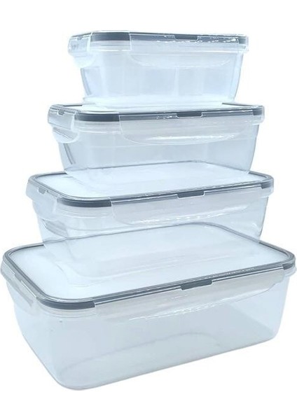 ® 4lü İç İçe Sızdırmaz Contalı Kilitli Kapaklı Plastik Erzak Saklama Kapları LC315
