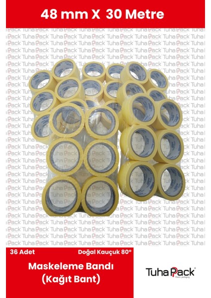 Maskeleme Bandı 48MM x 30M Krem (36 Adet) (Kağıt Bant) - Oto Boya, Fırın ve Dekorasyon Bandı