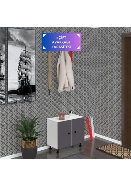 Kenzlife Ayakkabılık Cimcime3 Gribyz 53*060*32 Kapaklı 3 Raflı 9 Çift Ayakkabı Kapasitesi