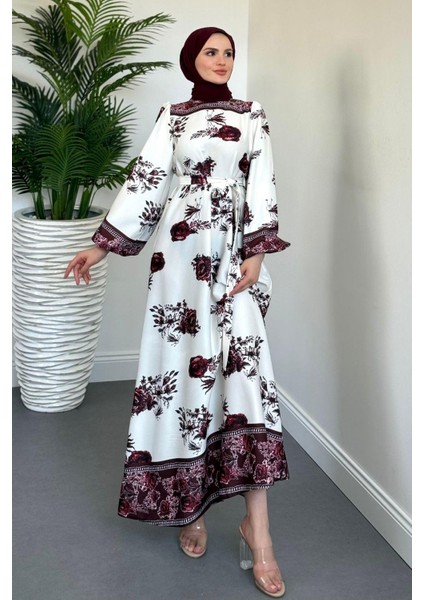 Ellarose Saten Elbise Bordo