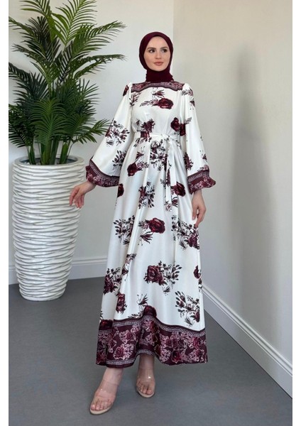 Ellarose Saten Elbise Bordo fiyatları