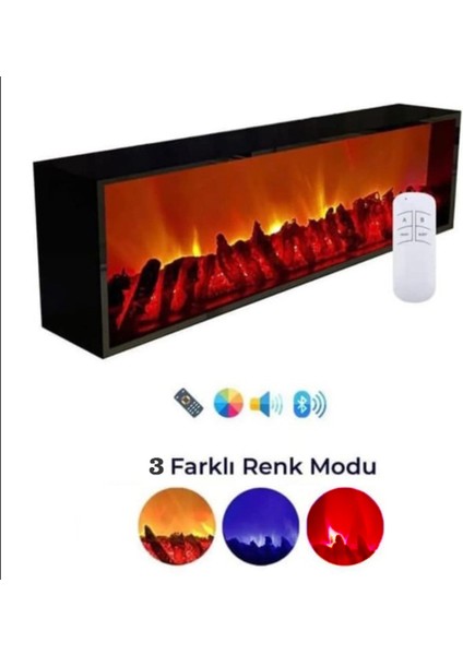Şömineli Tv Sehpası Gold Ayak Bluetooth Hoparlörlü 3 Renk Mavi,kirmizi,turuncu Kumandali 160 cm modelleri