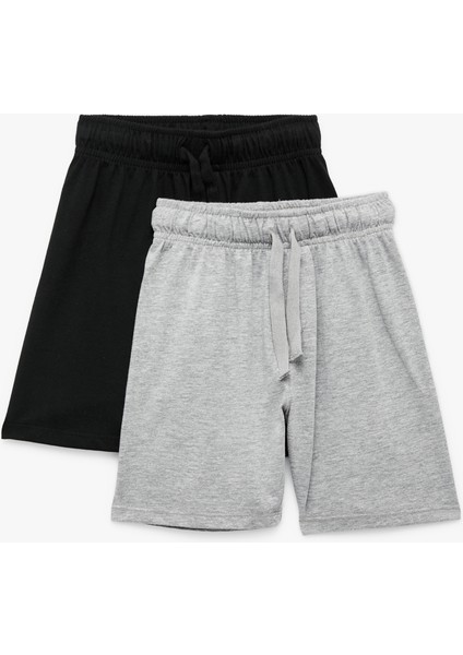 Pamuklu Beli Bağlamalı 2'li Basic Şort Seti